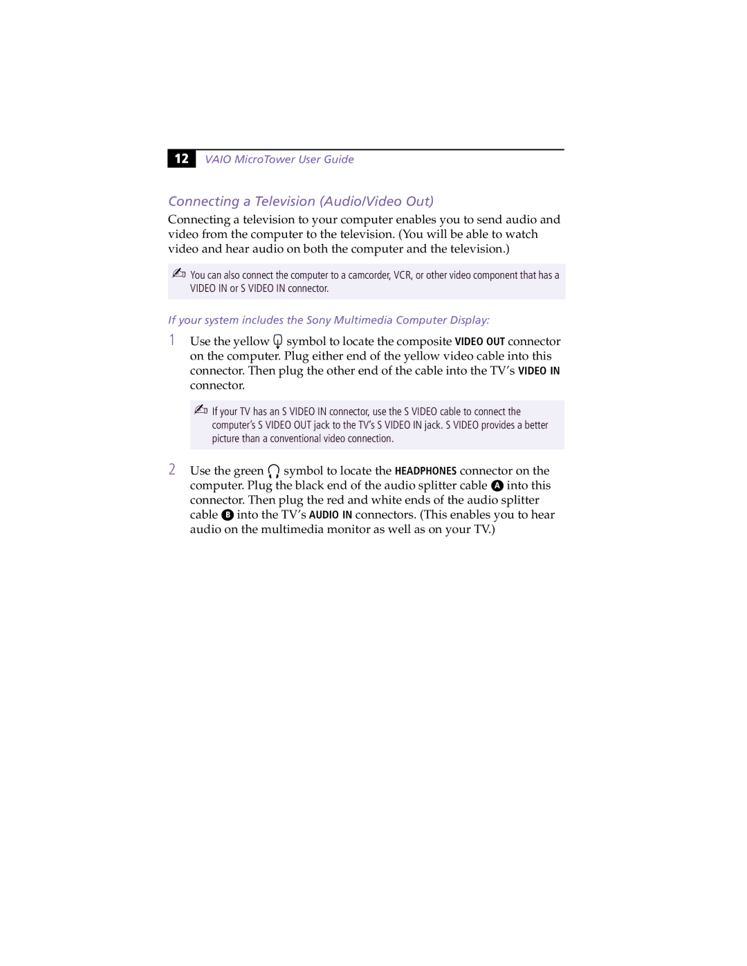 Sony MicroTower Connecting a Television Audio/Video Out, If your system includes the Sony Multimedia Computer Display 