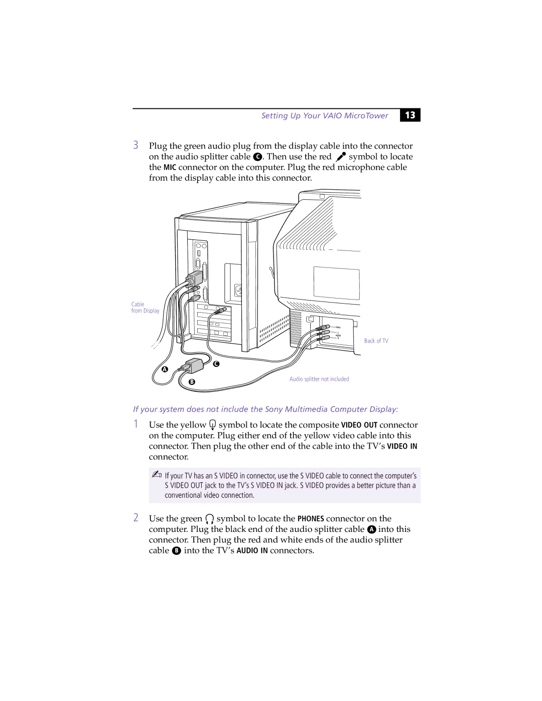 Sony MicroTower manual Cable From Display Back of TV 