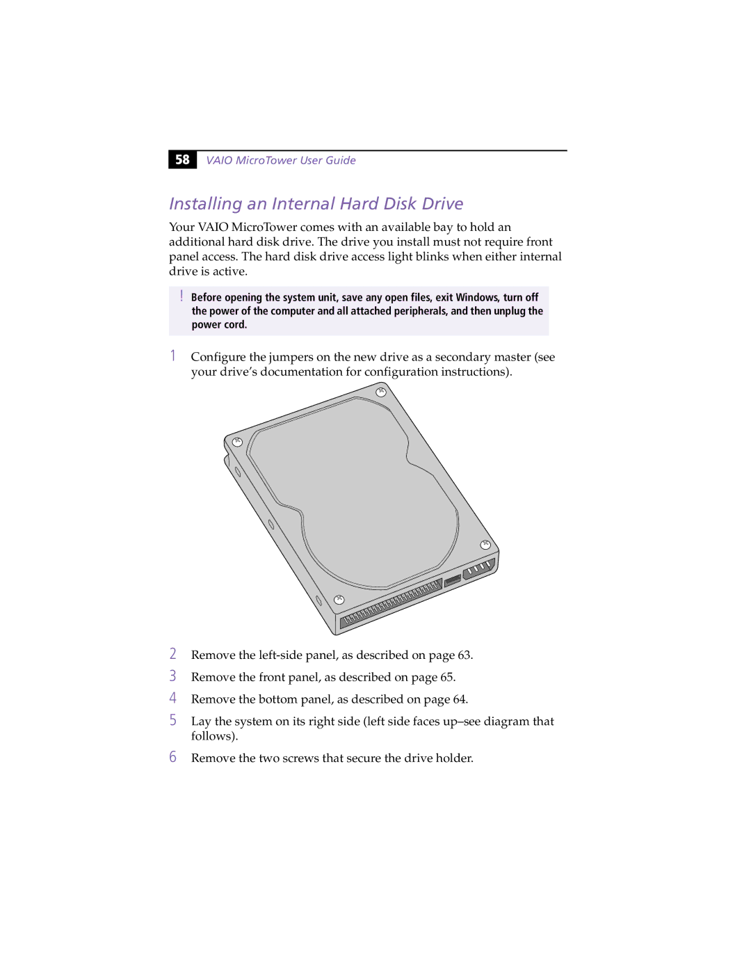 Sony MicroTower manual Installing an Internal Hard Disk Drive 