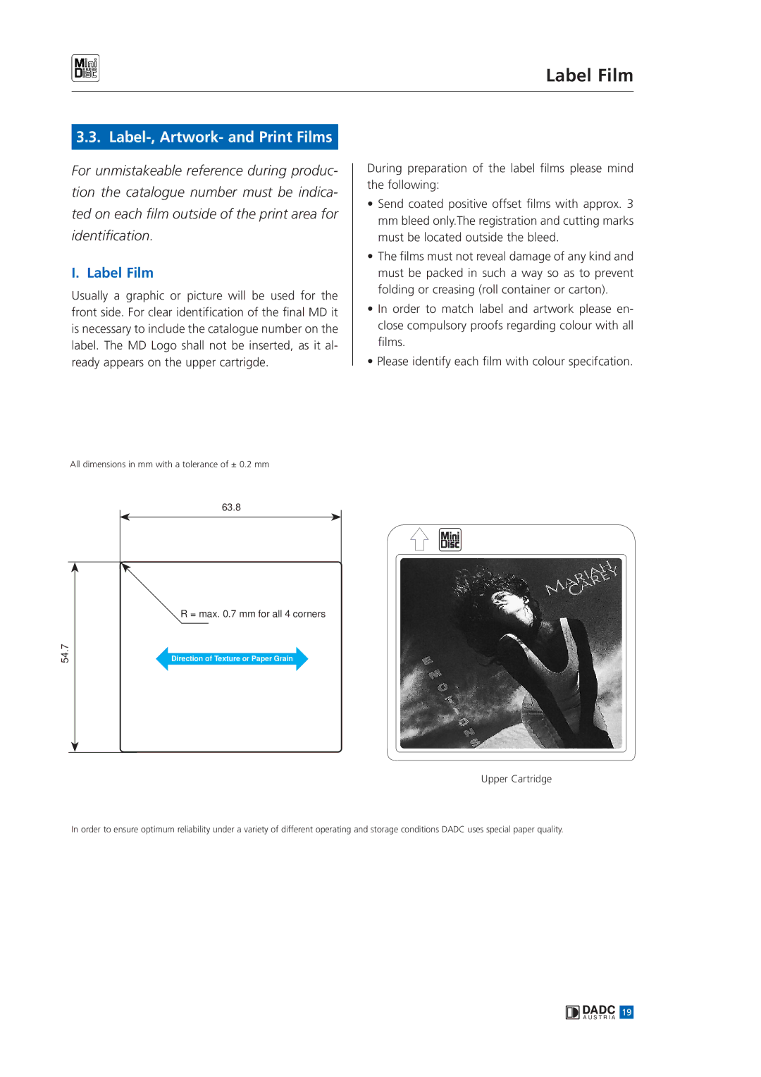 Sony MINIDISC manual Label Film, Label-, Artwork- and Print Films 