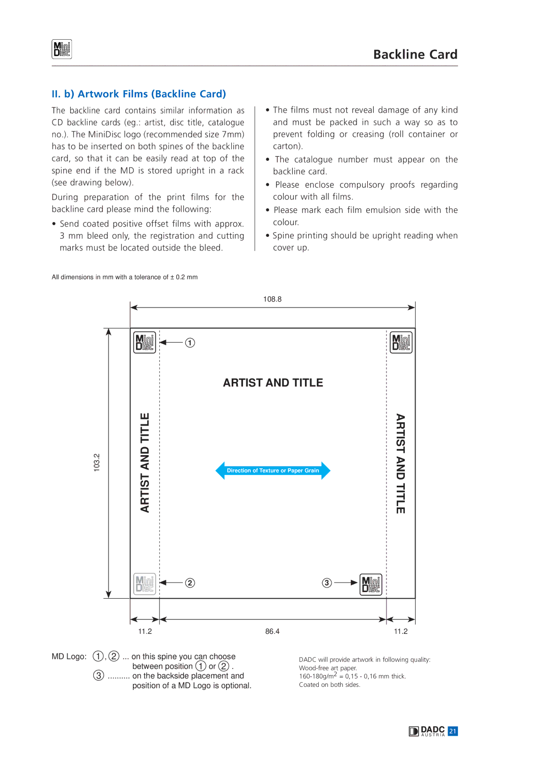 Sony MINIDISC manual II. b Artwork Films Backline Card 