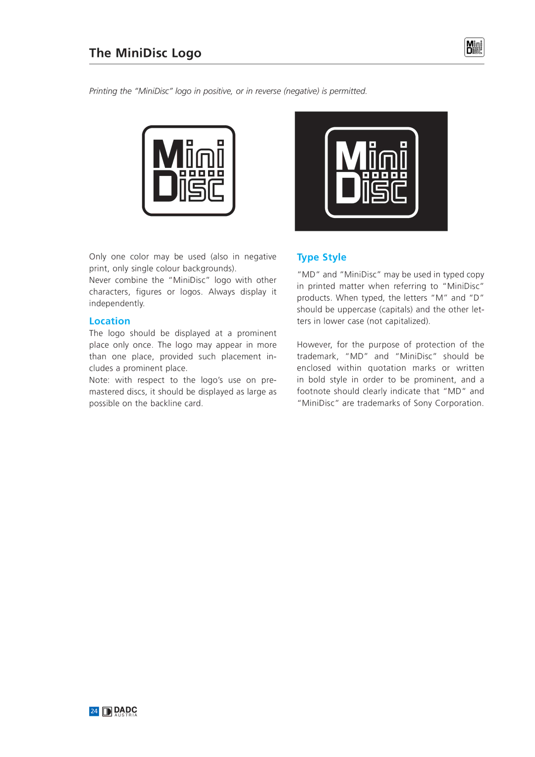 Sony MINIDISC manual Location 