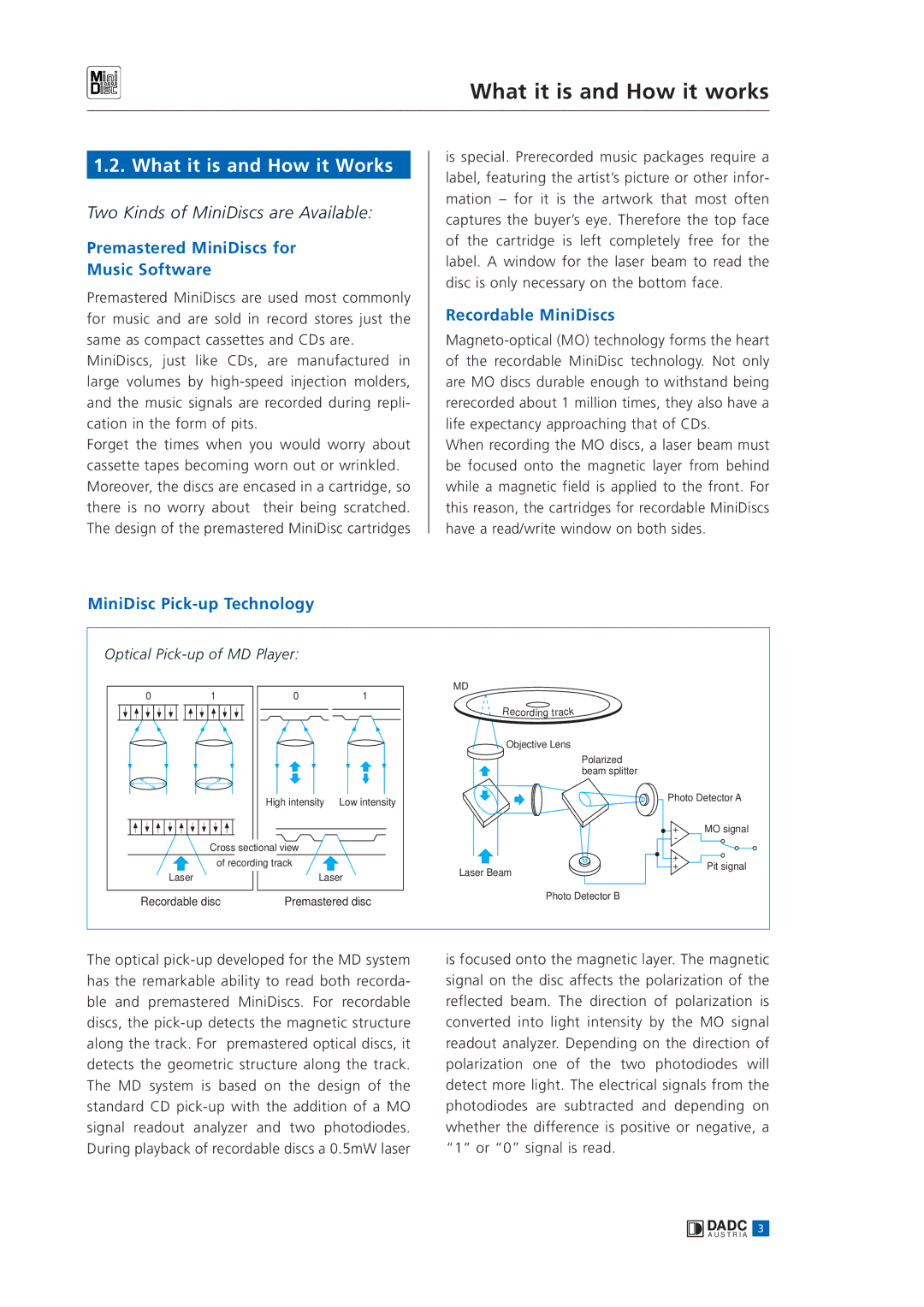 Sony MINIDISC manual What it is and How it works, What it is and How it Works, Premastered MiniDiscs for Music Software 