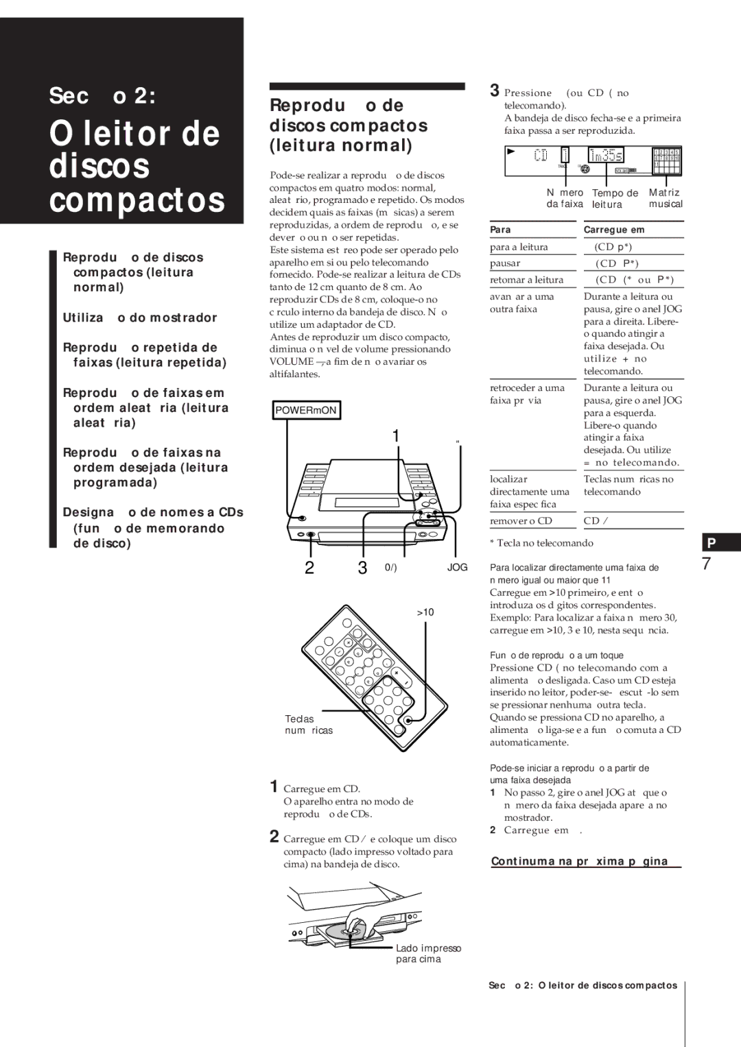 Sony MJ-L1A manual Reprodução de discos compactos leitura normal, Número Tempo de Matriz Da faixa Leitura Musical 