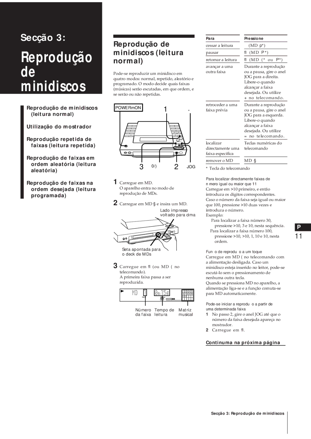 Sony MJ-L1A manual Reprodução de minidiscos leitura normal 