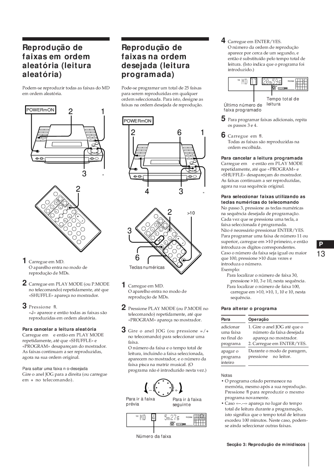 Sony MJ-L1A Tempo total de Último número de leitura faixa programado, Para cancelar a leitura programada, Número da faixa 