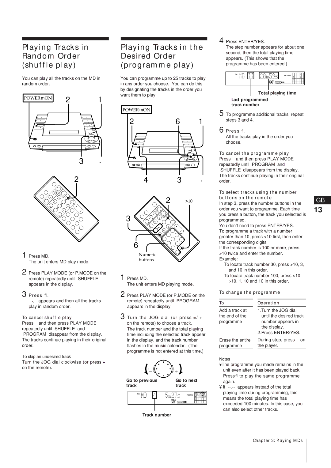 Sony MJ-L1A manual To cancel shuffle play, Go to previous Go to next Track, Track number 