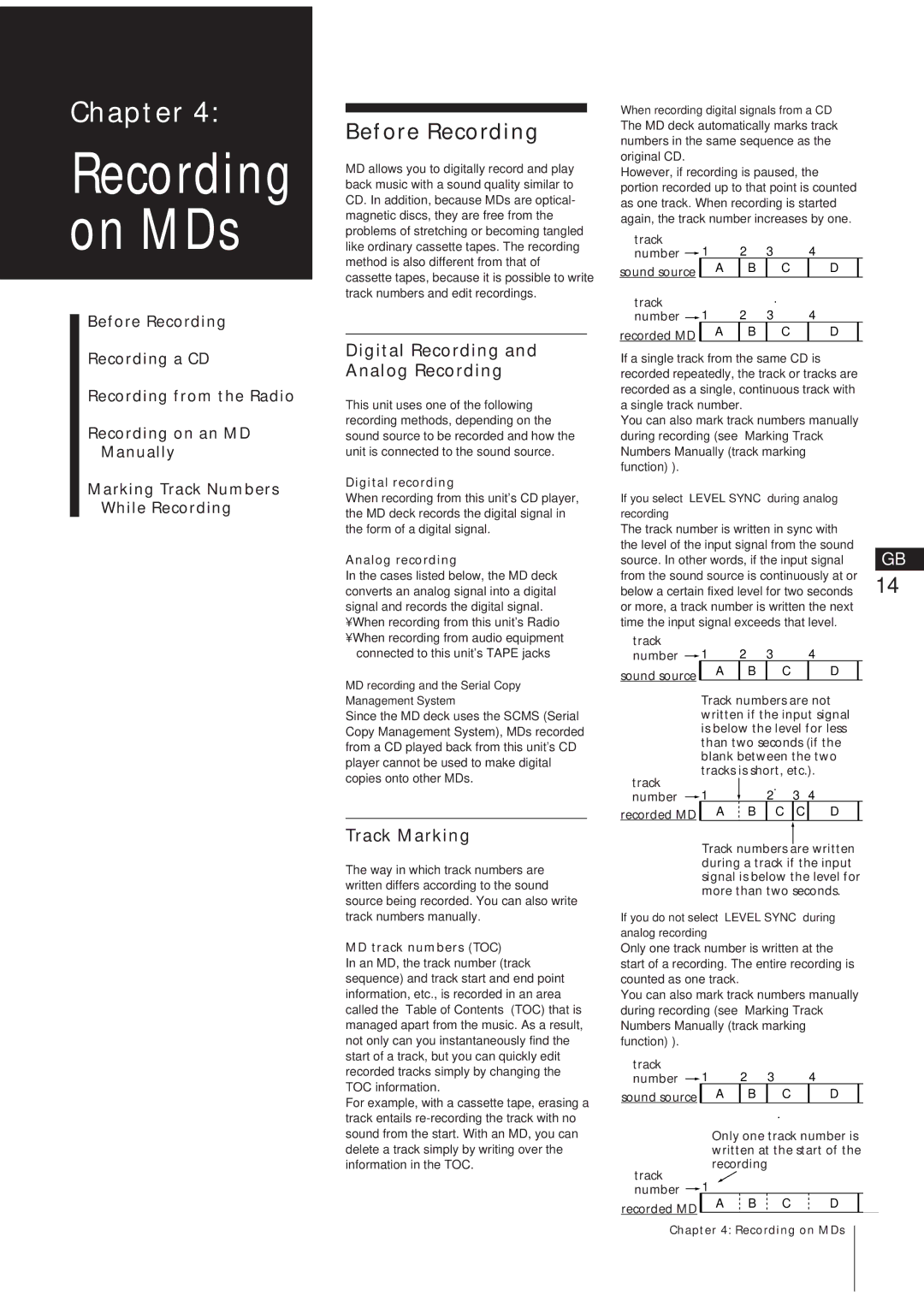 Sony MJ-L1A manual Before Recording, Digital Recording and Analog Recording, Track Marking 