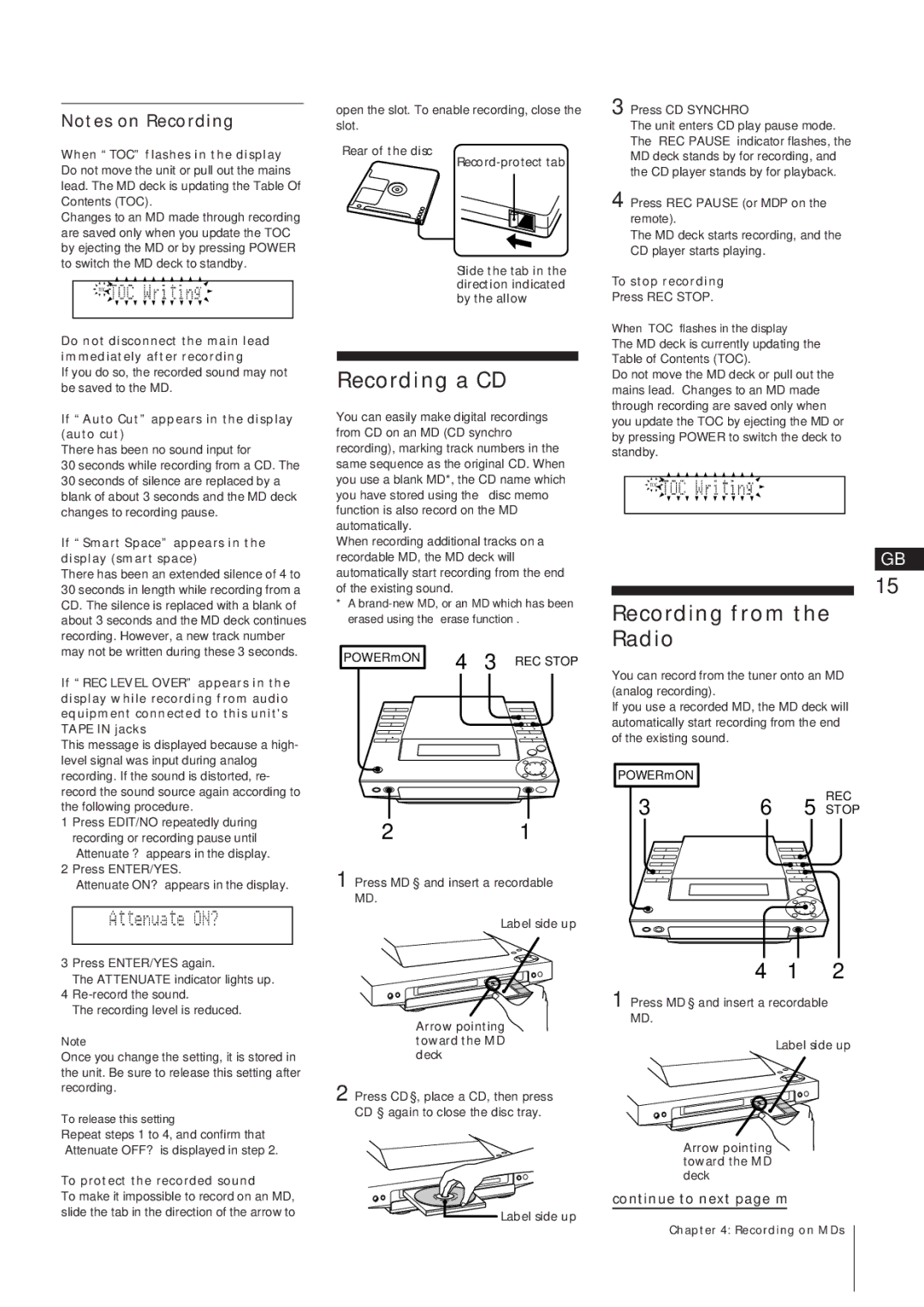 Sony MJ-L1A manual Recording a CD, Recording from Radio 