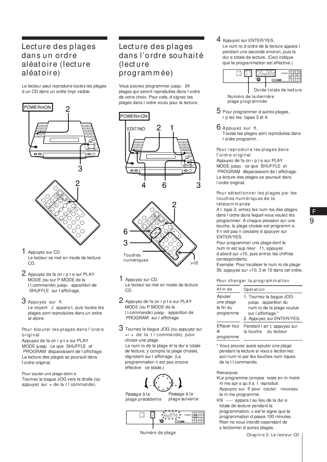 Sony MJ-L1A Lecture des plages dans l’ordre souhaité lecture programmée, Pour reproduire les plages dans l’ordre original 