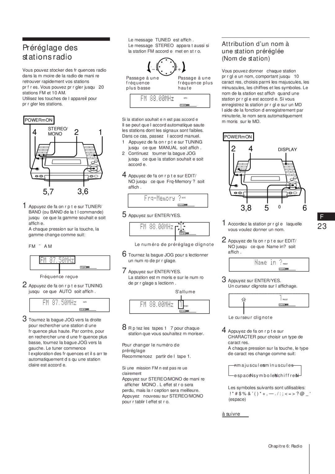 Sony MJ-L1A manual Préréglage des stations radio, Attribution d’un nom à une station préréglée Nom de station 