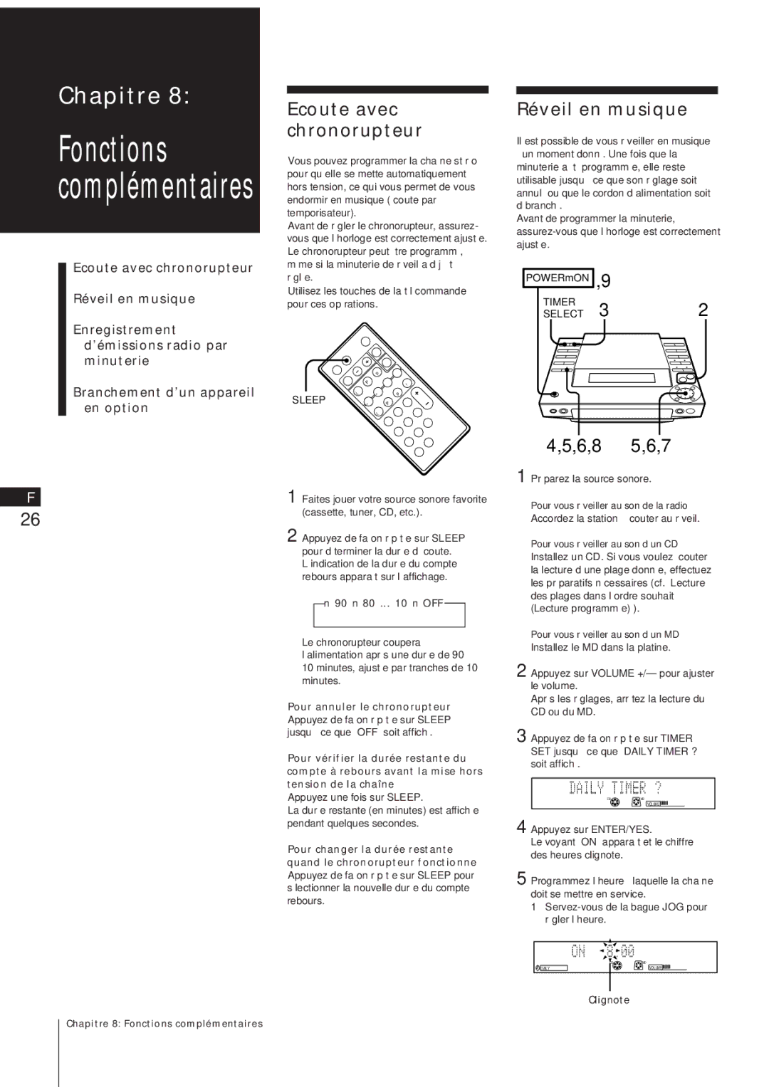 Sony MJ-L1A manual Ecoute avec chronorupteur, Réveil en musique, Pour annuler le chronorupteur 