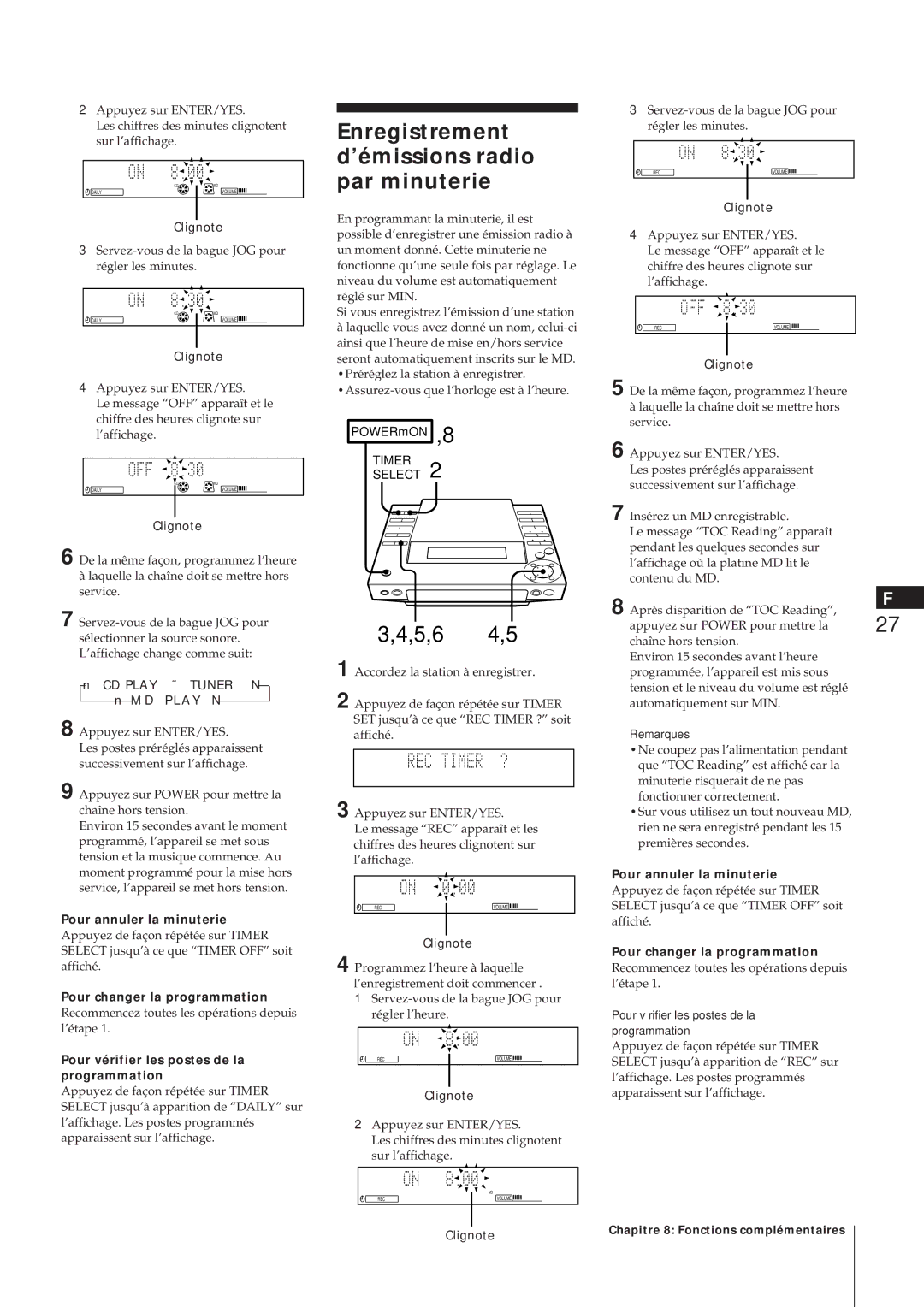 Sony MJ-L1A manual Enregistrement d’émissions radio par minuterie, Pour annuler la minuterie 