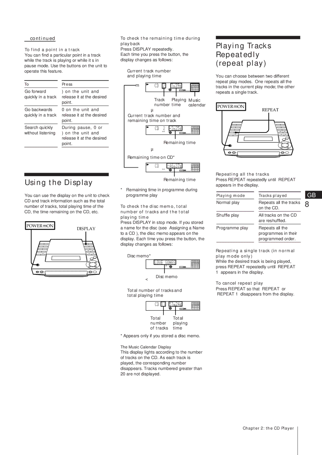 Sony MJ-L1A manual Playing Tracks Repeatedly repeat play, Using the Display 