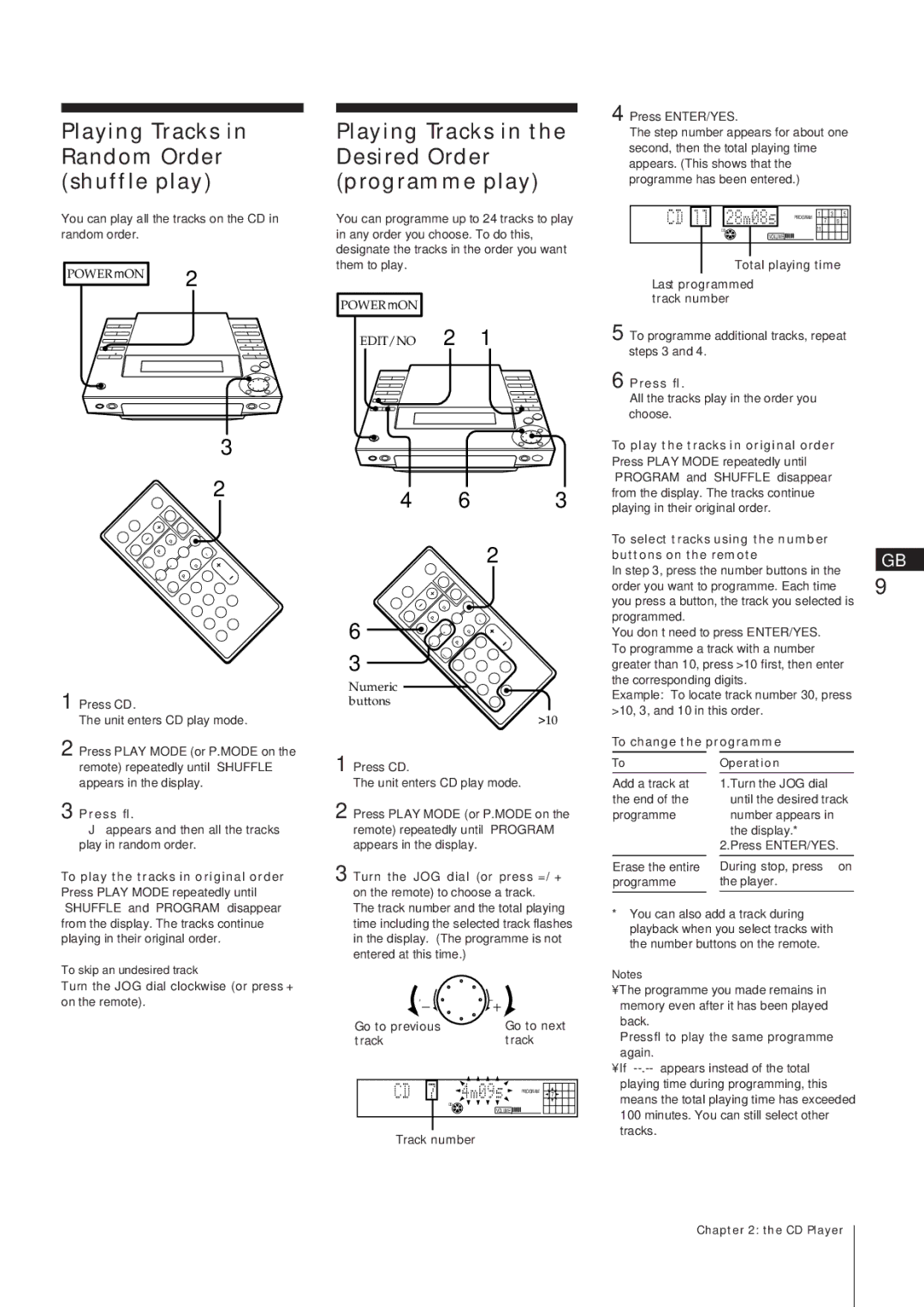 Sony MJ-L1A manual Playing Tracks in Random Order shuffle play, Playing Tracks in the Desired Order programme play 