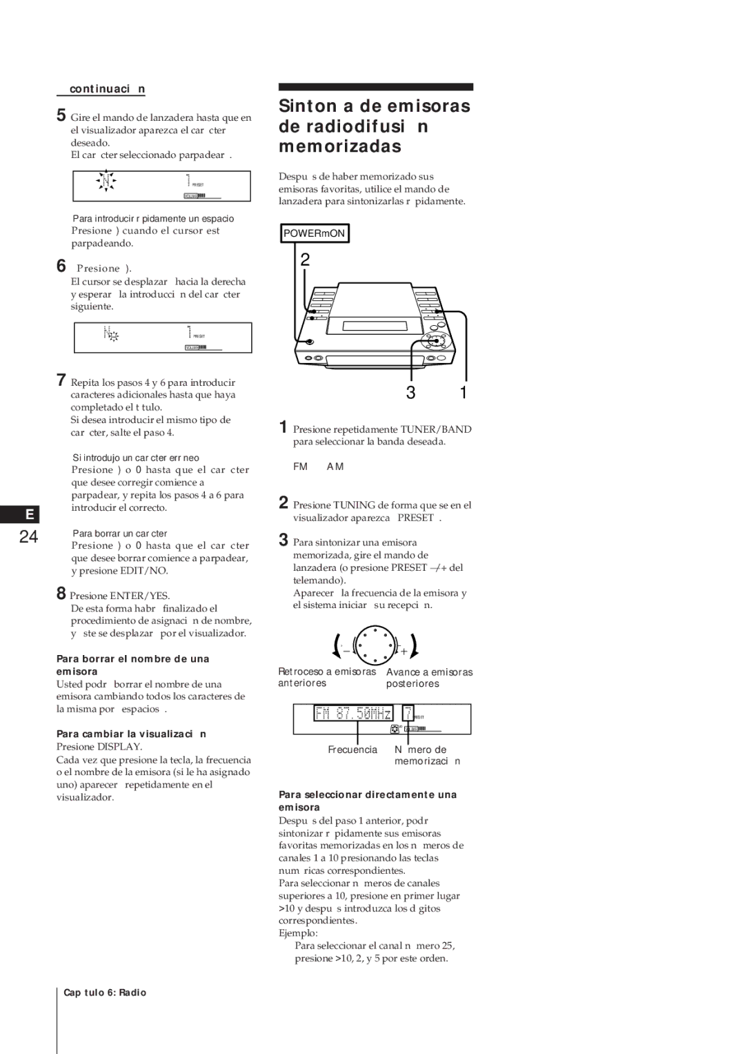 Sony MJ-L1A manual Sintonía de emisoras de radiodifusión memorizadas, Para borrar el nombre de una emisora 