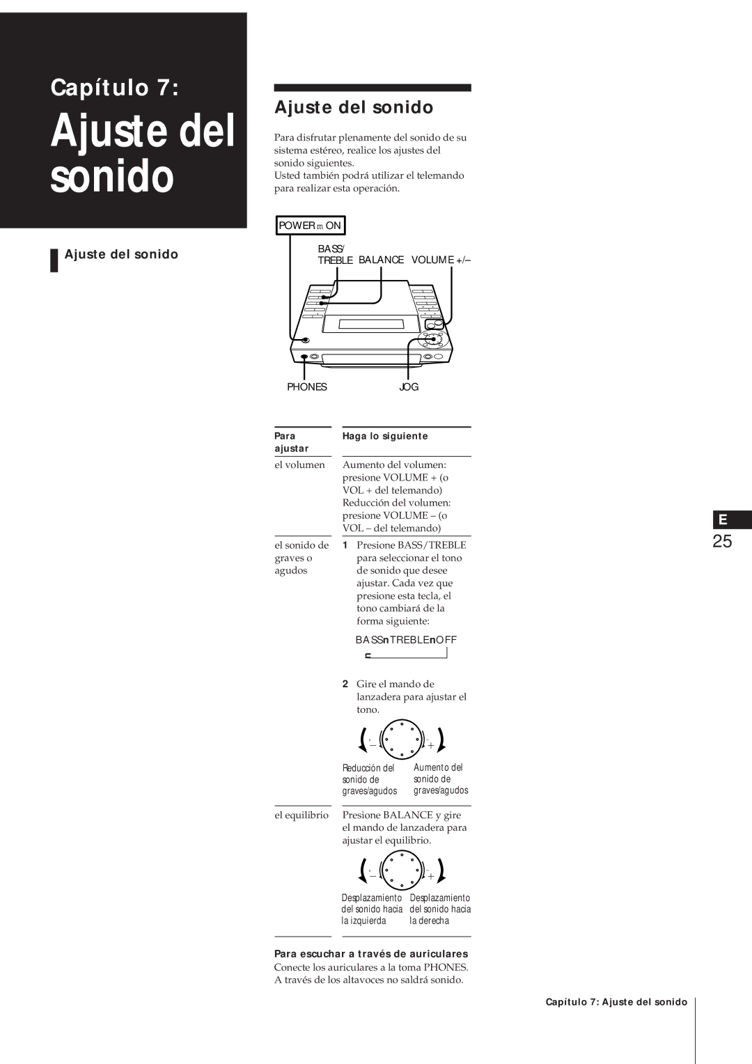 Sony MJ-L1A manual Ajuste del sonido, Reducción del, Sonido de Graves/agudos, La izquierda La derecha 