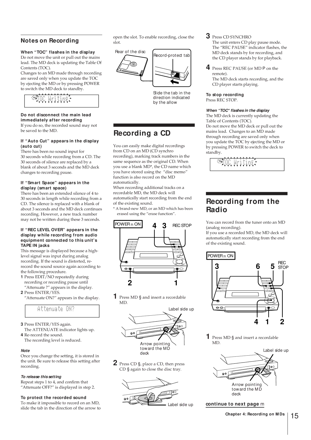 Sony MJ-L1 MJ-L1A operating instructions Recording a CD, Recording from the Radio 