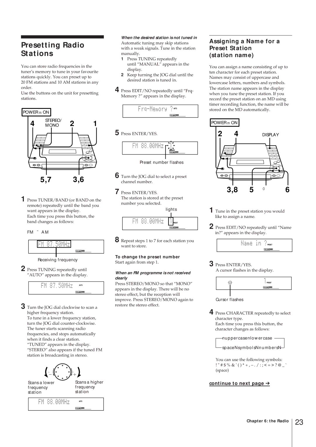 Sony MJ-L1 MJ-L1A operating instructions Presetting Radio Stations, 3,6, Assigning a Name for a Preset Station station name 