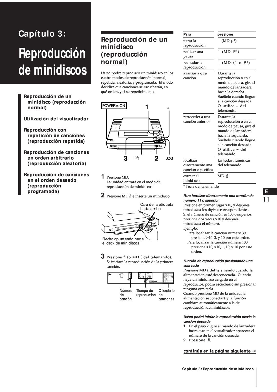 Sony MJ-L1A manual Reproducción de un minidisco, reproducción normal, Reproducción de minidiscos, Capítulo, 3 0/ 2 JOG 