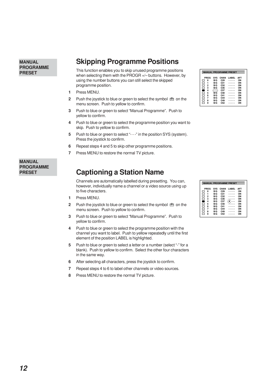 Sony Model KP-41S4U operating instructions Skipping Programme Positions, Captioning a Station Name 