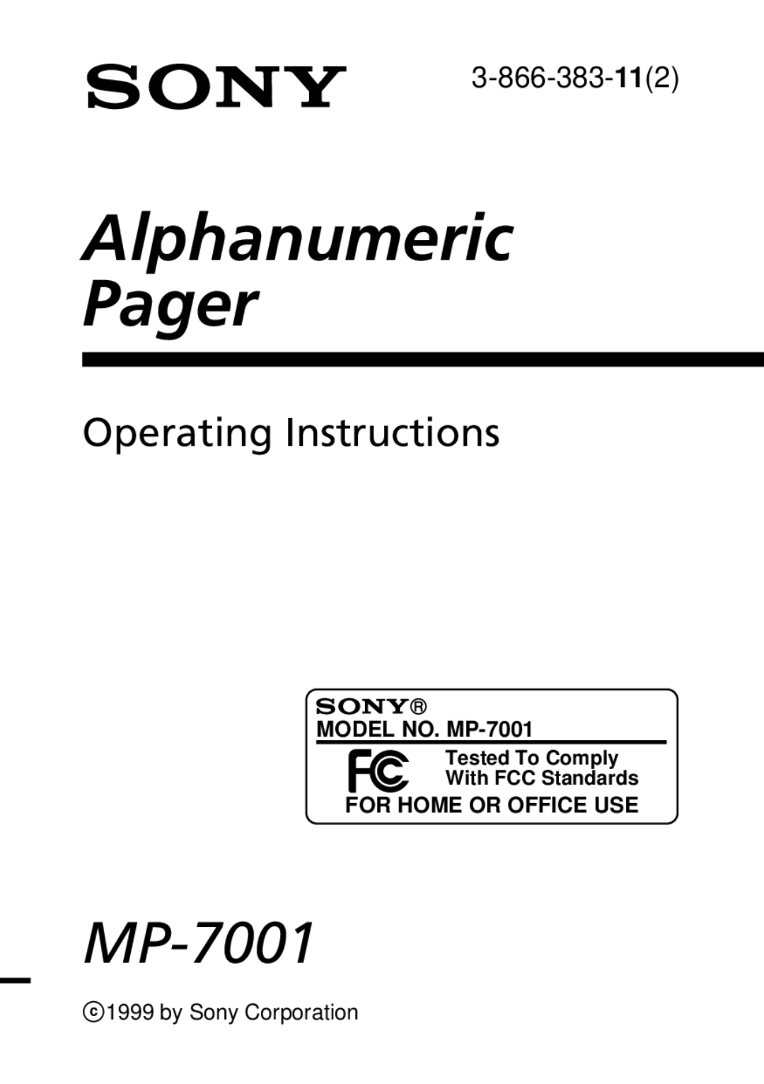 Sony MP-7001 operating instructions Alphanumeric Pager 