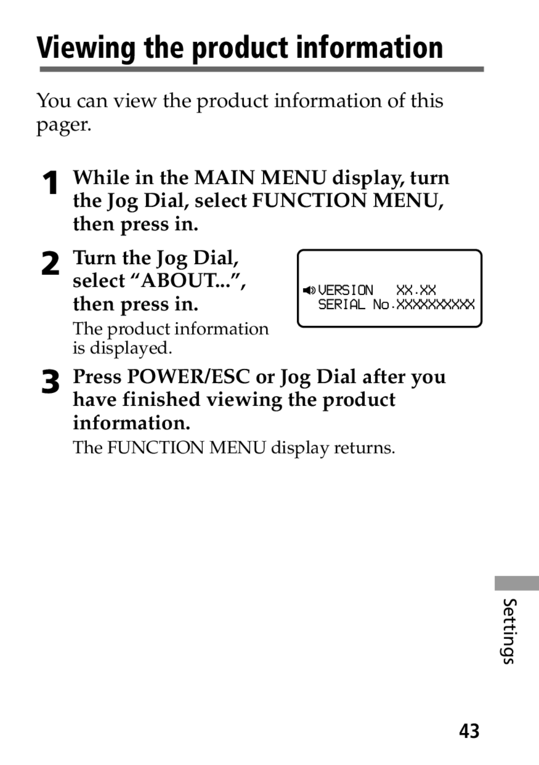 Sony MP-7001 operating instructions Viewing the product information 