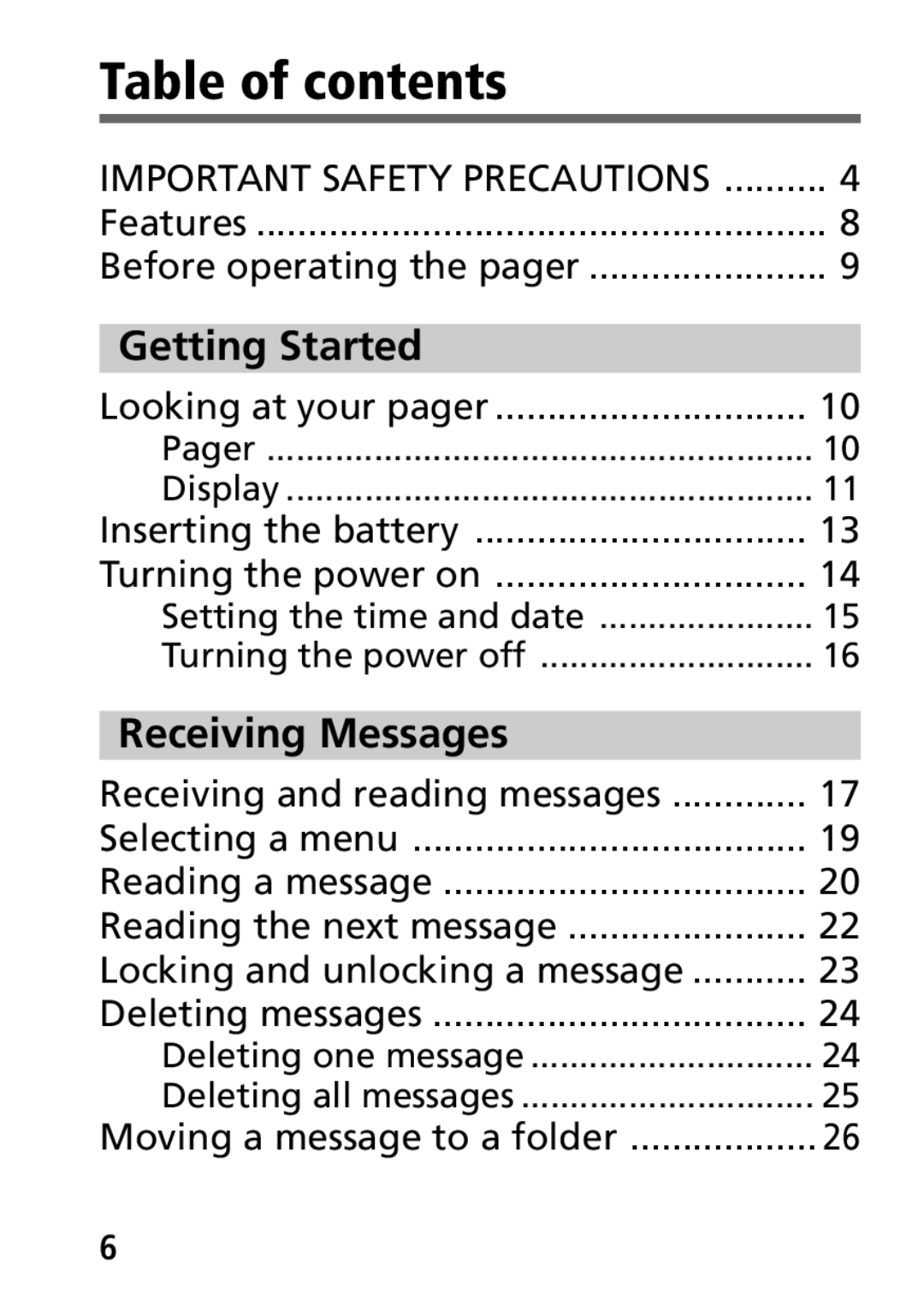 Sony MP-7001 operating instructions Table of contents 