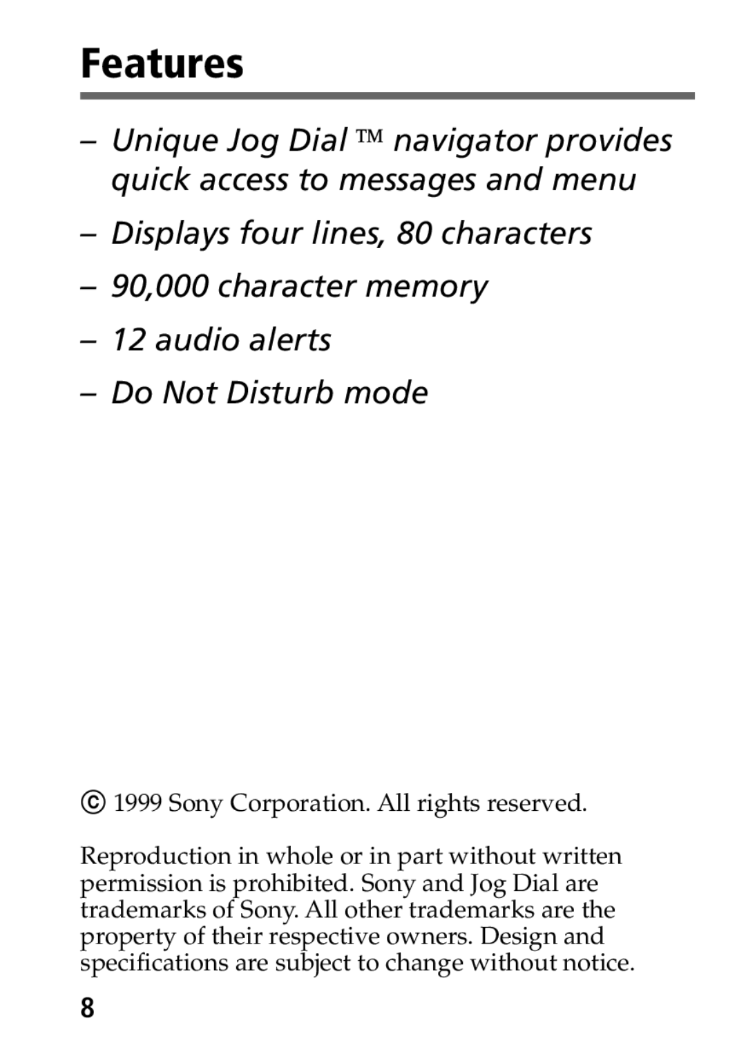 Sony MP-7001 operating instructions Features 