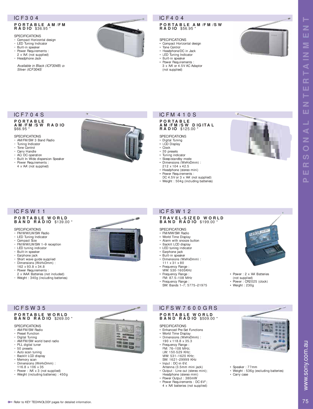 Sony MP3 Walkman manual ICF704S, ICFSW11, ICFSW35, ICFM410S, ICFSW12, ICFSW7600GRS 