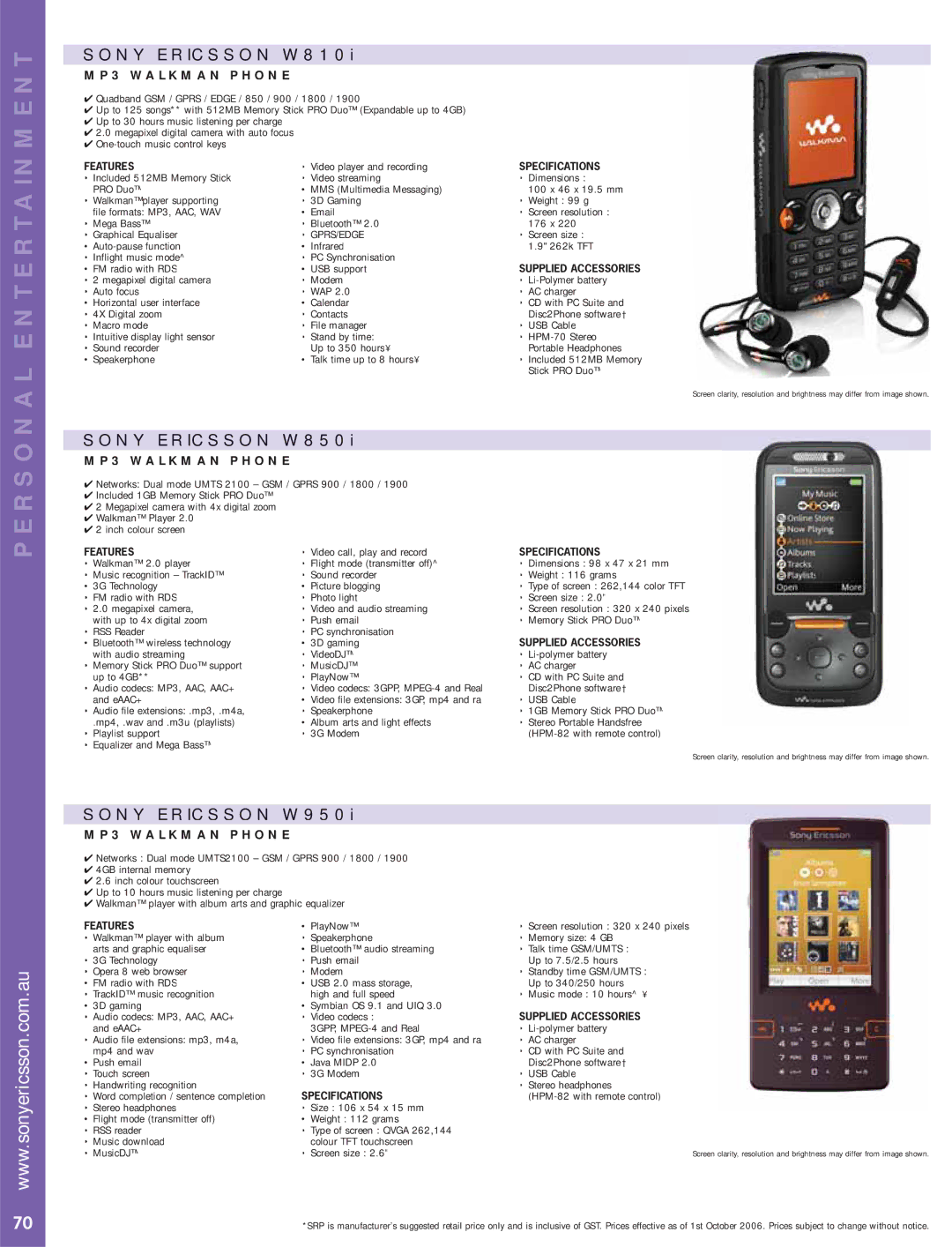 Sony manual Sony Ericsson W810i, Sony Ericsson W850i, Sony Ericsson W950i, MP3 Walkman Phone 