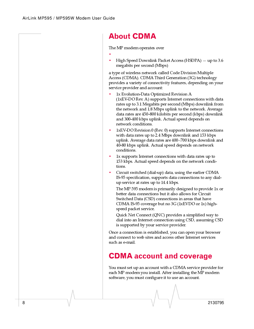 Sony MP595 manual About Cdma, Cdma account and coverage 