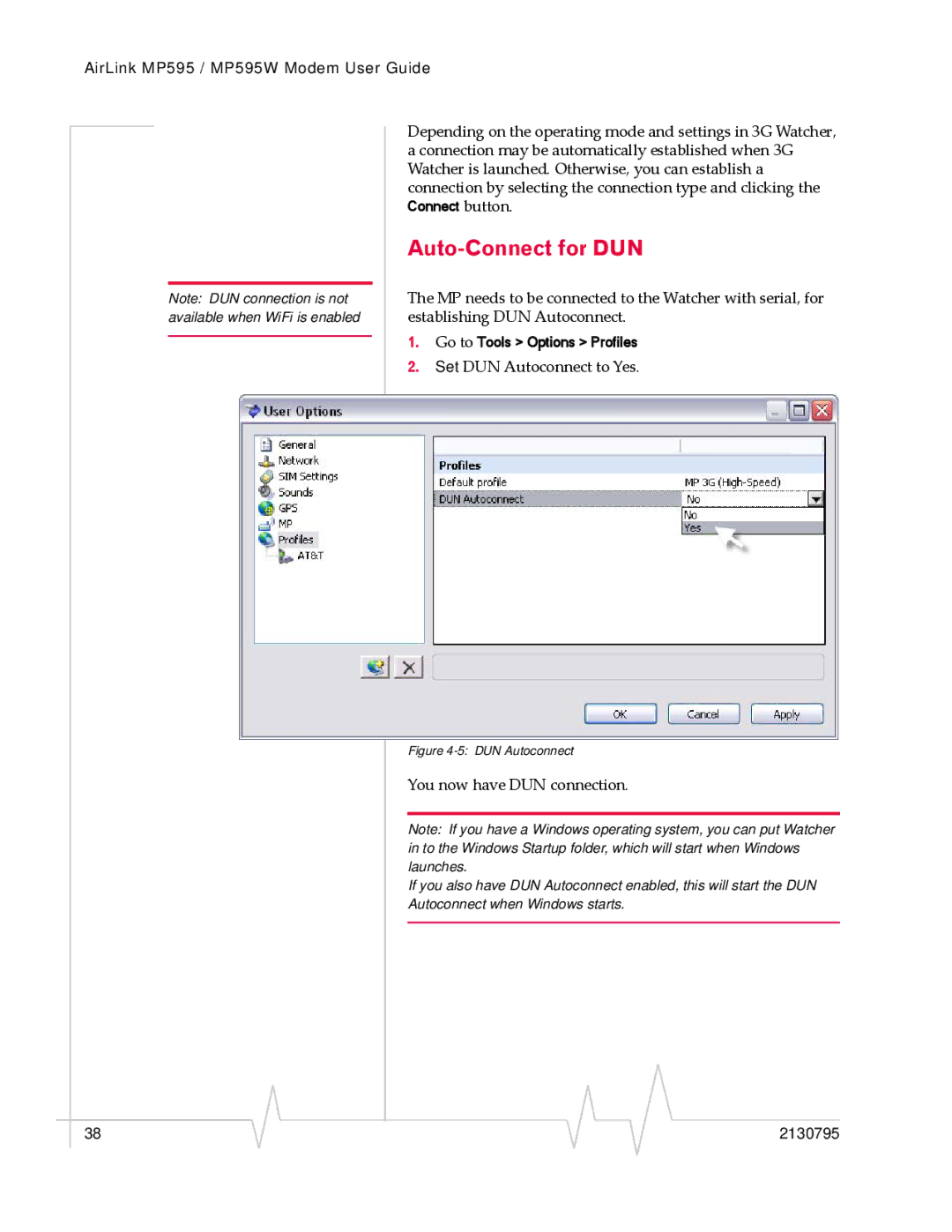 Sony MP595 manual Auto-Connect for DUN, You now have DUN connection 