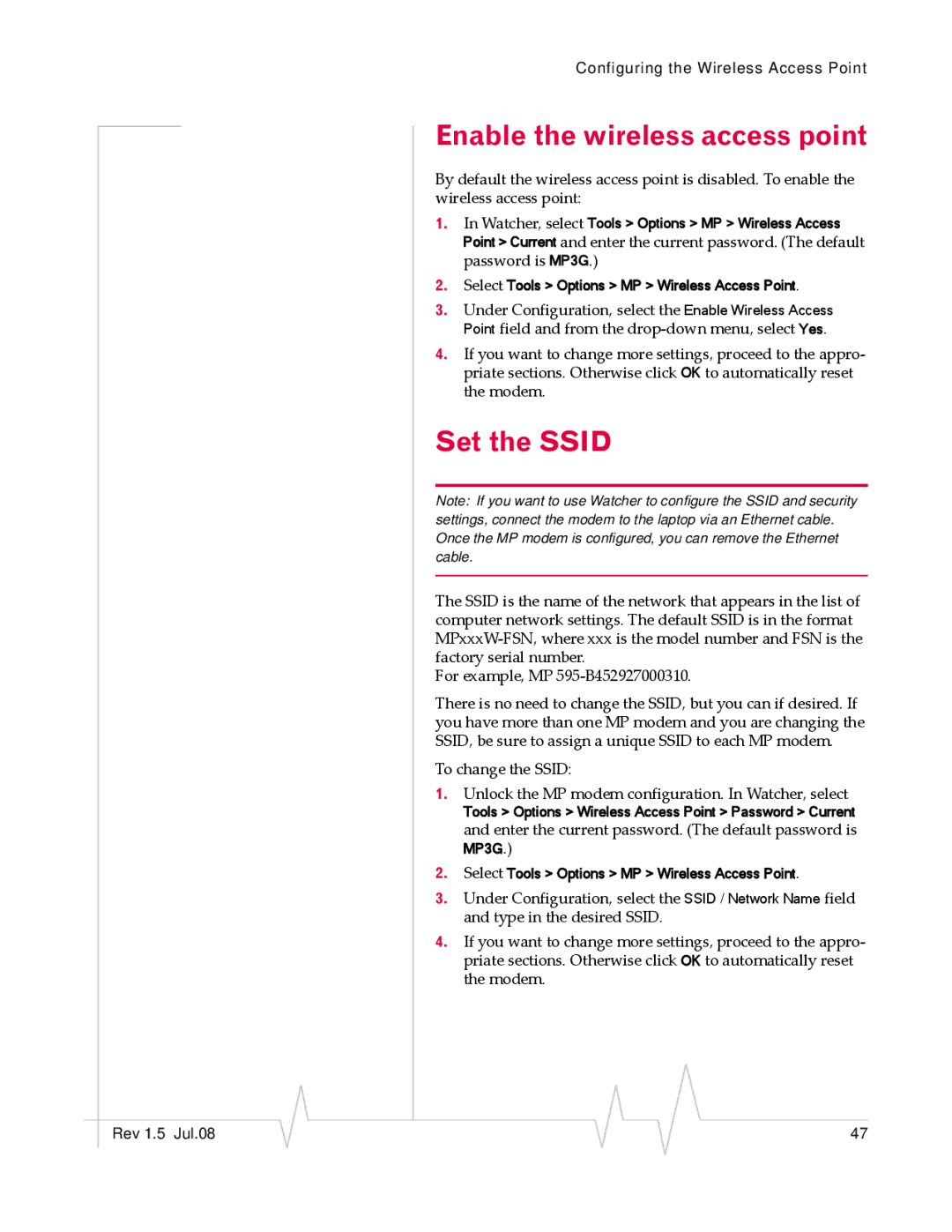 Sony MP595 manual Enable the wireless access point, Set the Ssid 