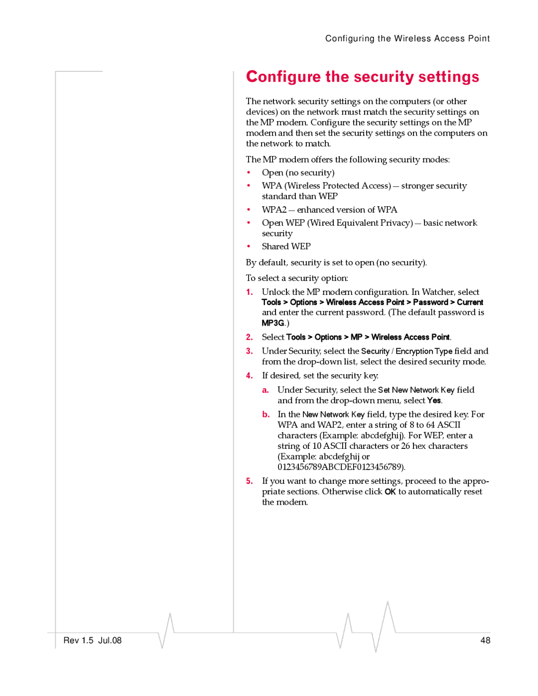 Sony MP595 manual Configure the security settings 