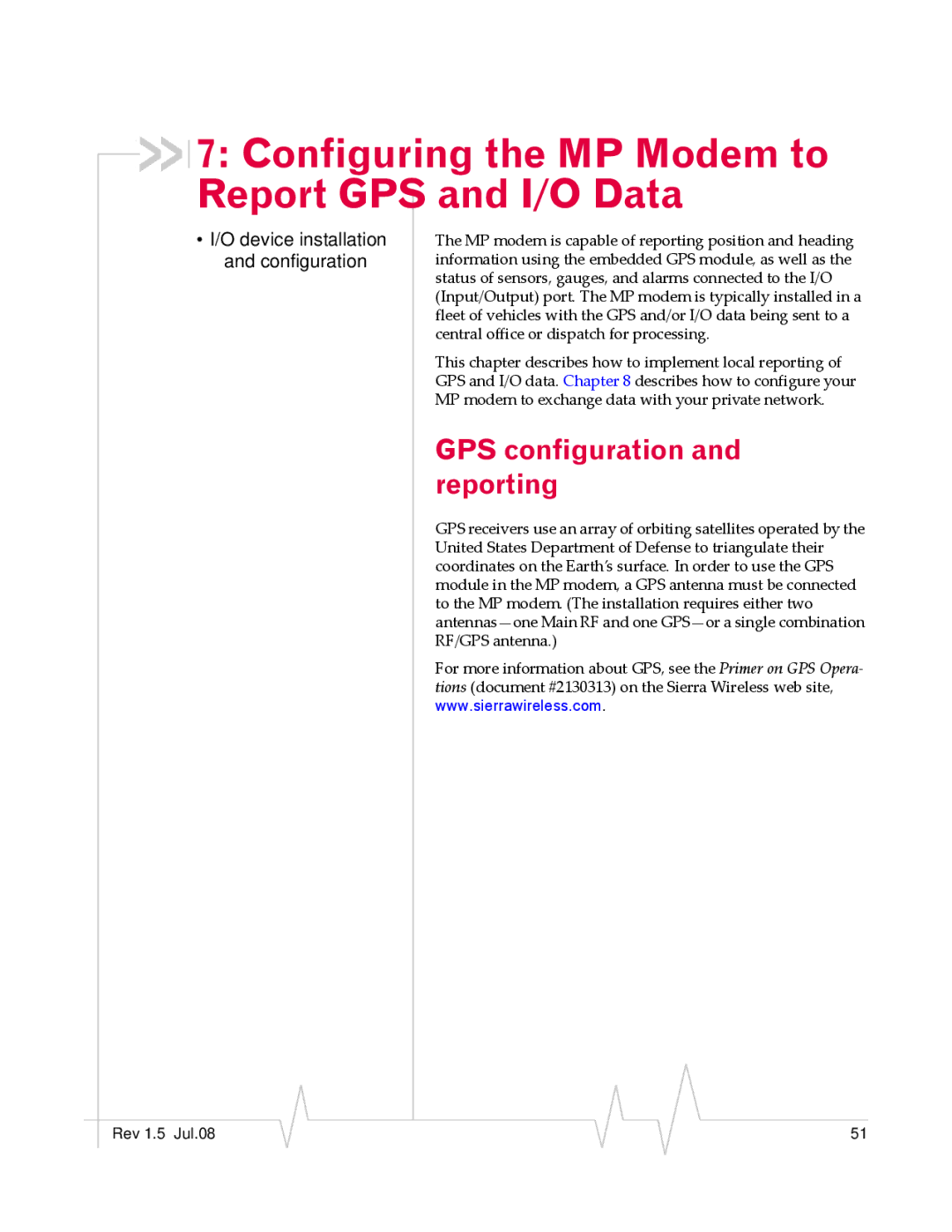 Sony MP595 manual Configuring the MP Modem to Report GPS and I/O Data, GPS configuration and reporting 