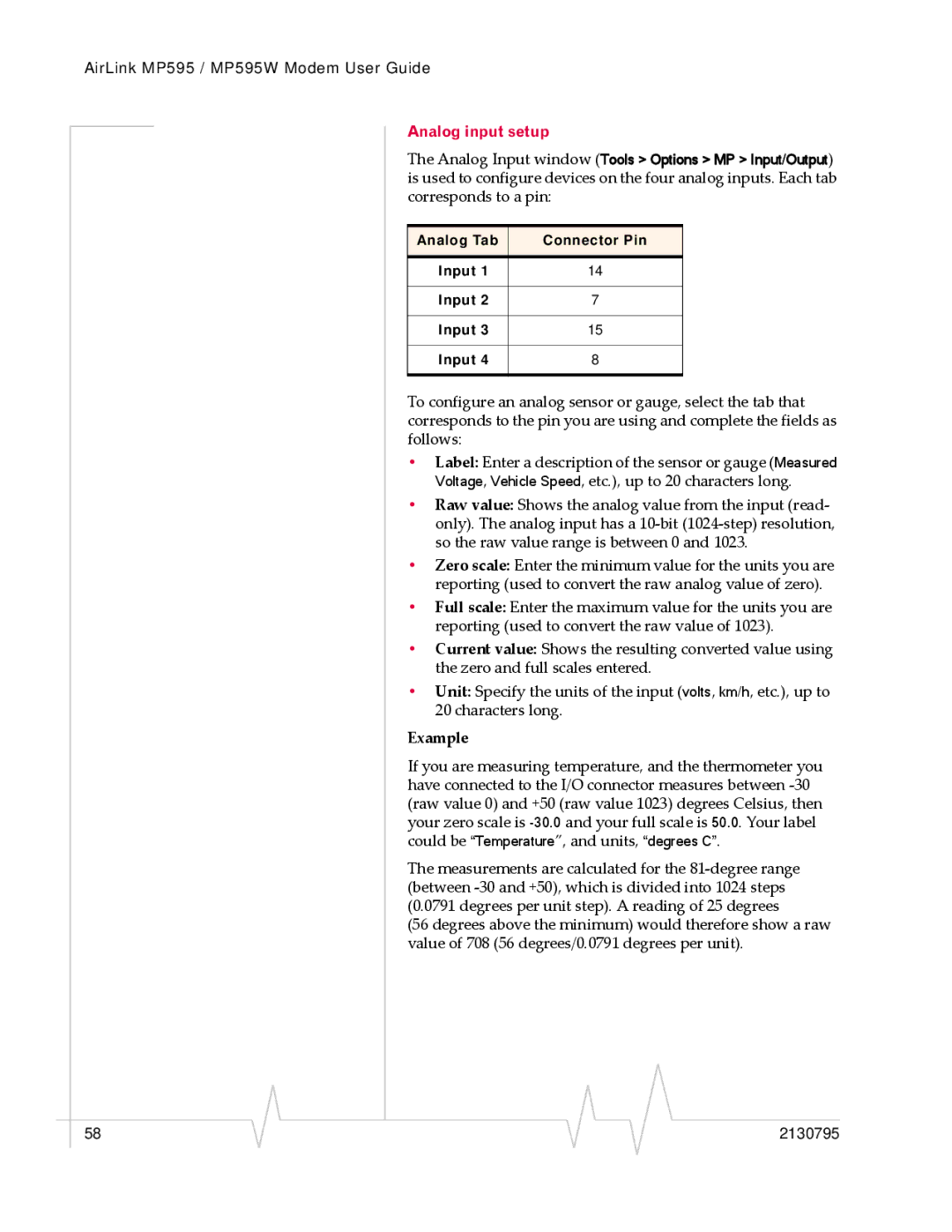 Sony MP595 manual Analog input setup, Example 