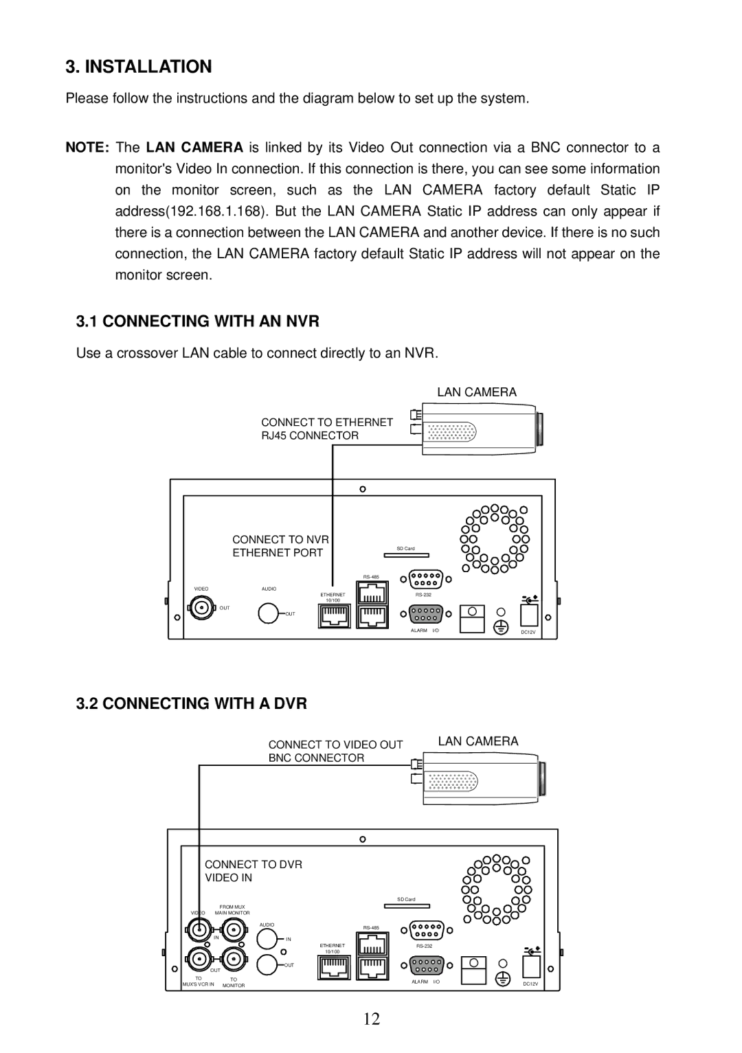 Sony MPEG4 LAN Camera operation manual Installation 