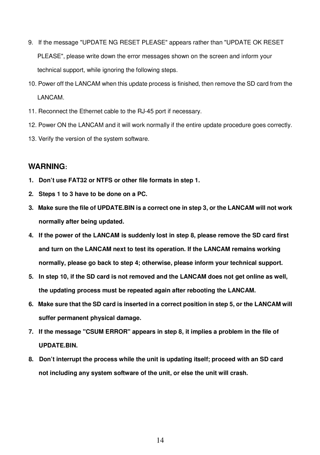 Sony MPEG4 LAN Camera operation manual Update.Bin 