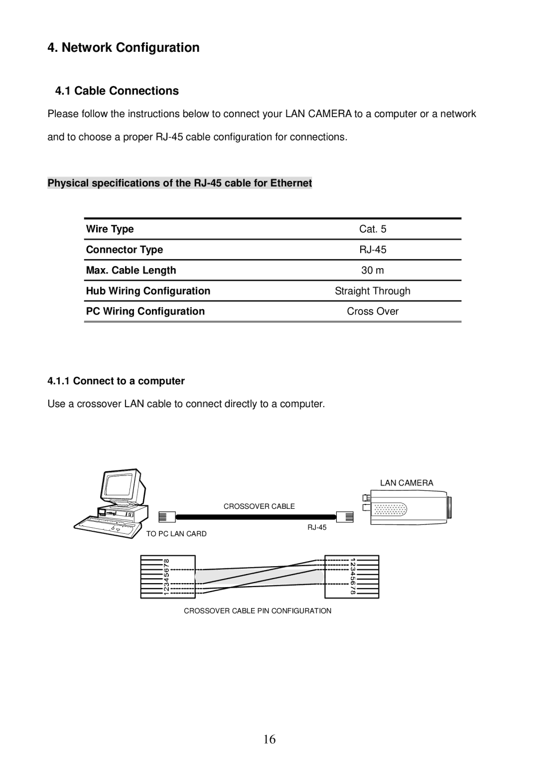 Sony MPEG4 LAN Camera operation manual Cable Connections, PC Wiring Configuration, Connect to a computer 