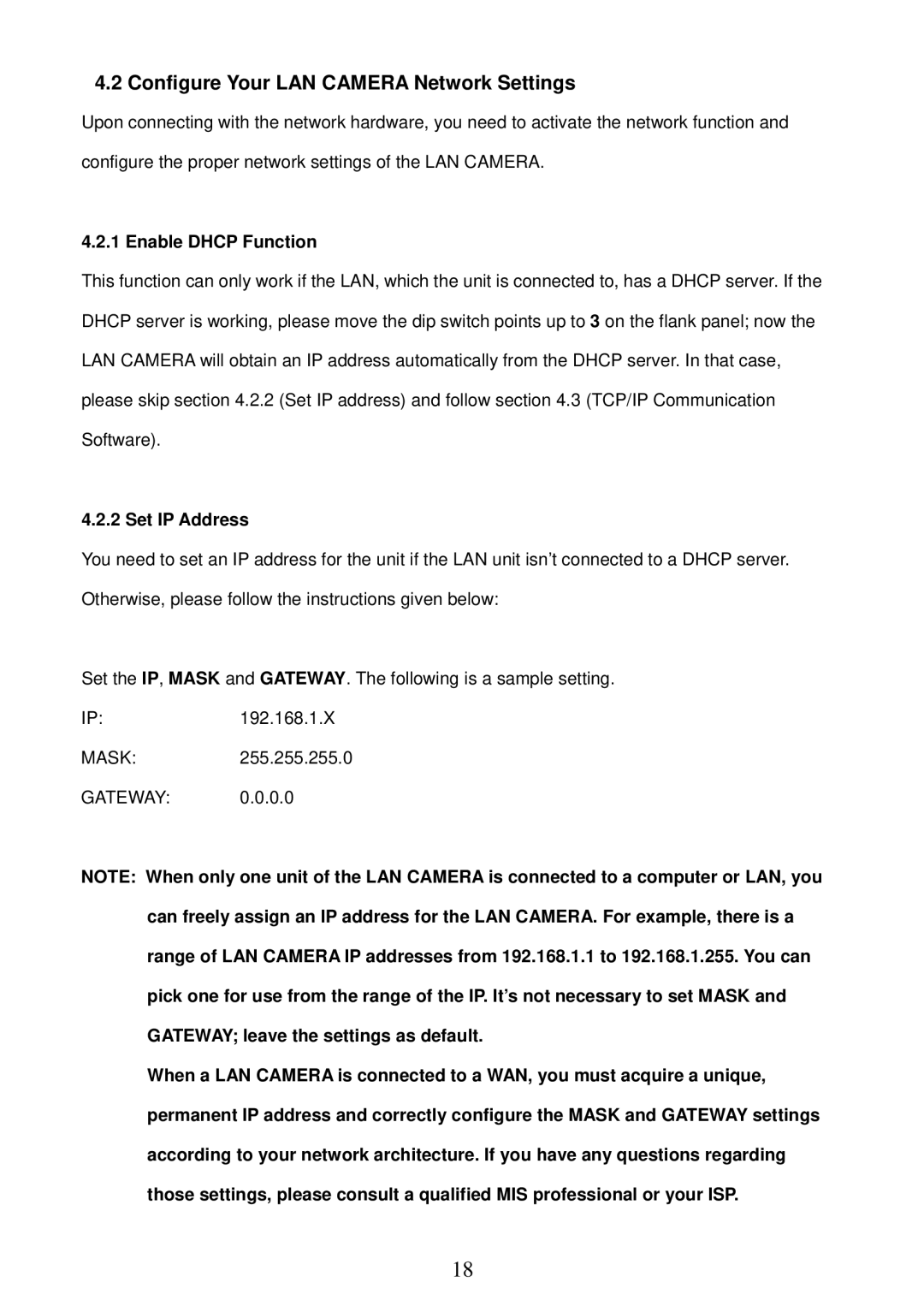 Sony MPEG4 LAN Camera operation manual Configure Your LAN Camera Network Settings, Enable Dhcp Function, Set IP Address 