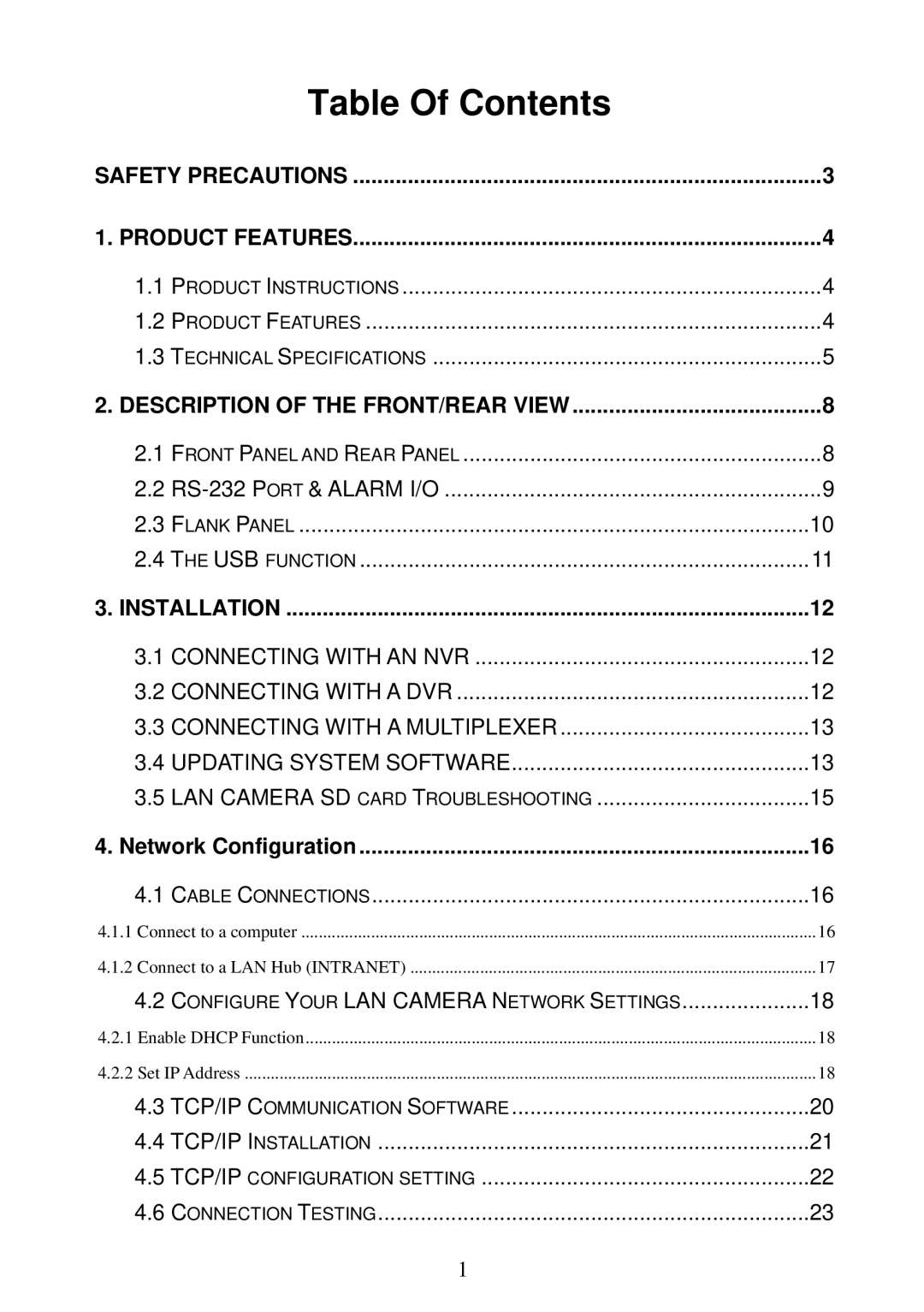 Sony MPEG4 LAN Camera operation manual Table Of Contents 