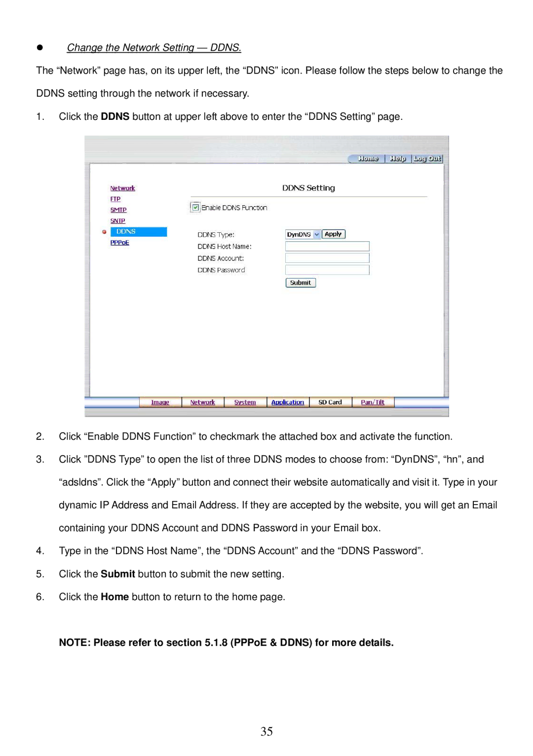 Sony MPEG4 LAN Camera operation manual Change the Network Setting Ddns 