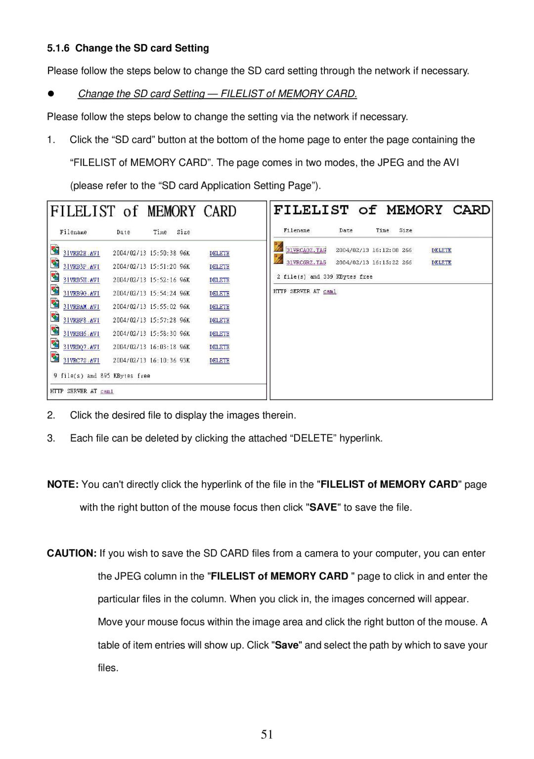 Sony MPEG4 LAN Camera operation manual Change the SD card Setting 