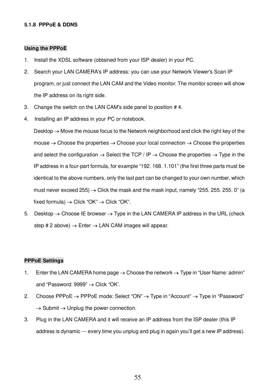 Sony MPEG4 LAN Camera operation manual PPPoE & Ddns Using the PPPoE, PPPoE Settings 