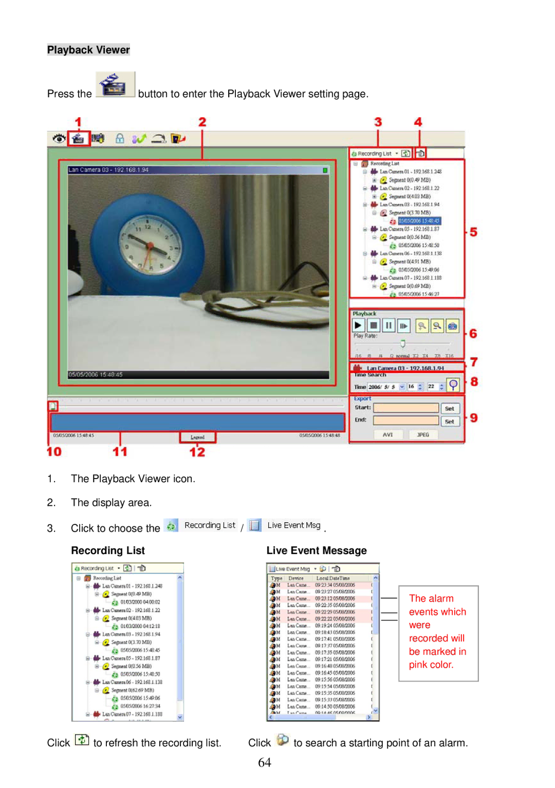 Sony MPEG4 LAN Camera operation manual Playback Viewer, Recording List 