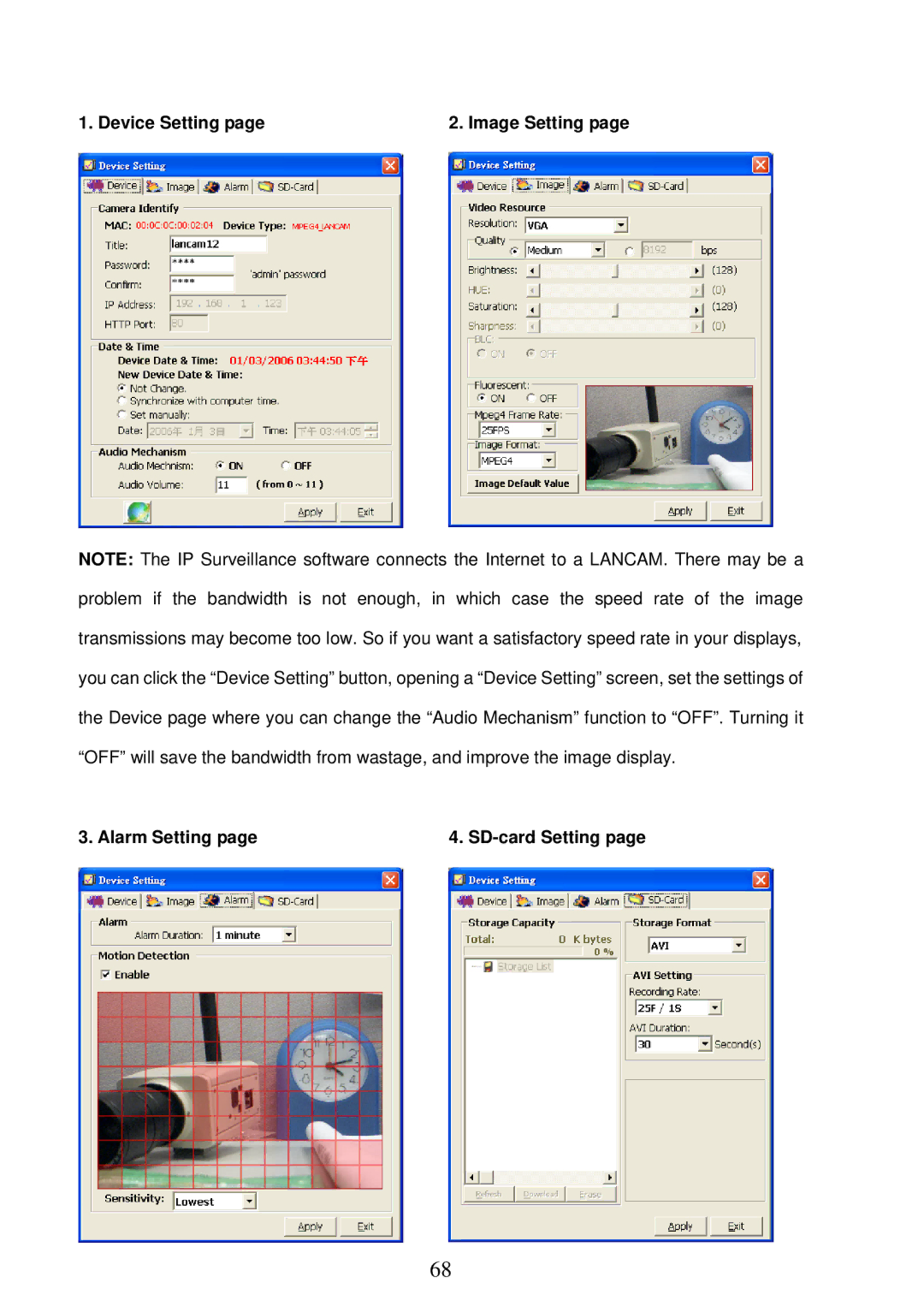 Sony MPEG4 LAN Camera operation manual Device Setting, Alarm Setting 