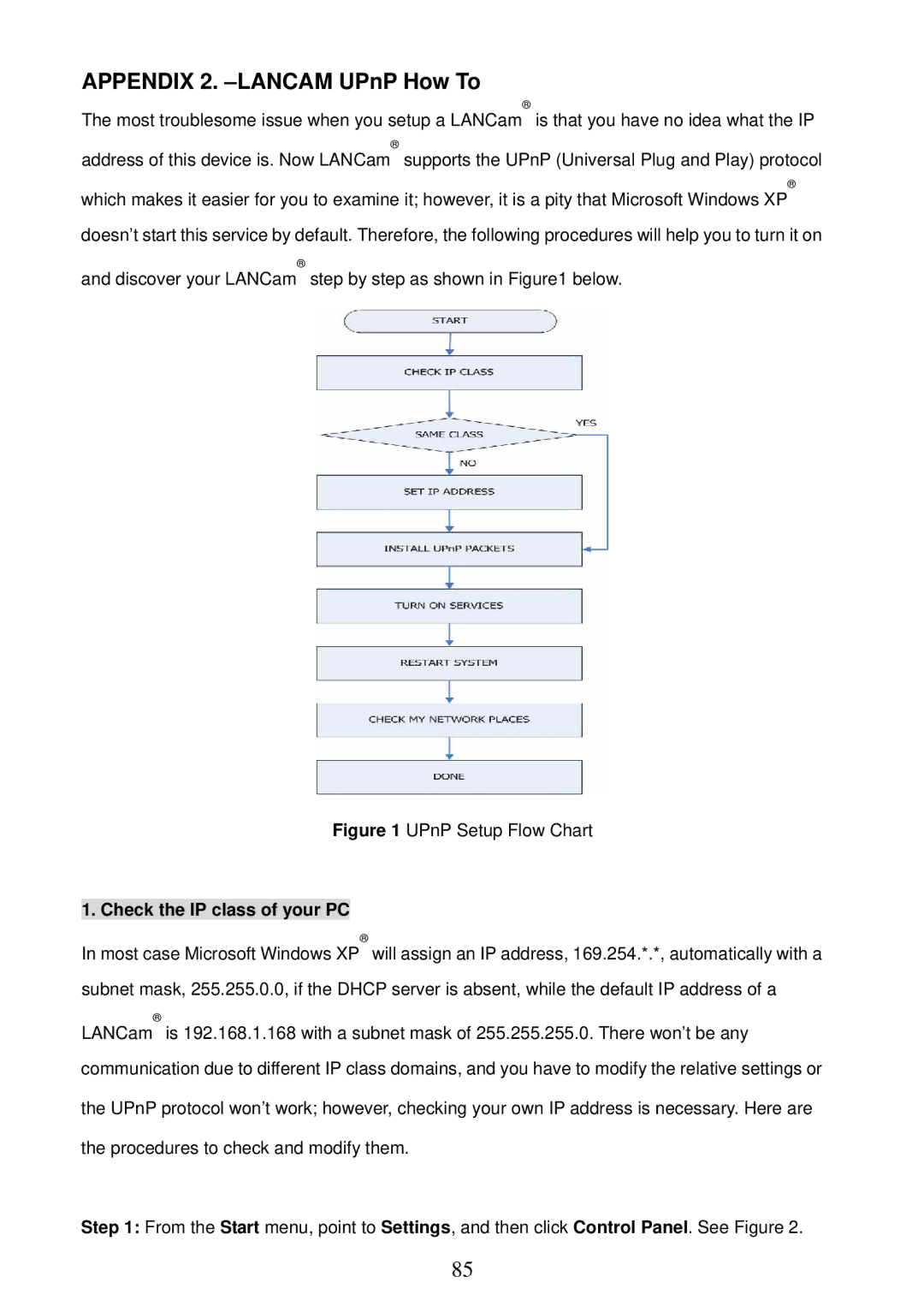 Sony MPEG4 LAN Camera operation manual Appendix 2. -LANCAM UPnP How To, Check the IP class of your PC 