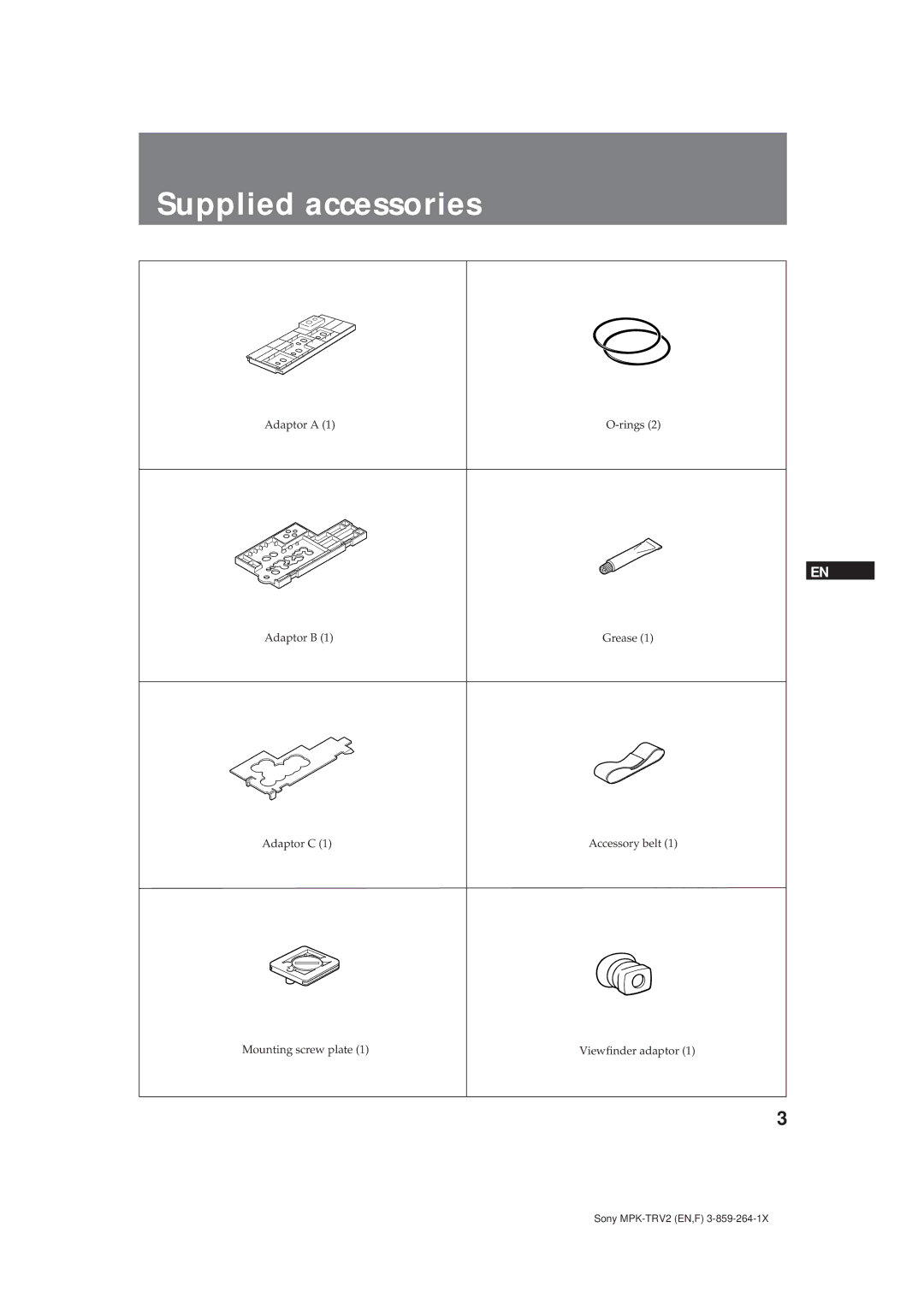 Sony MPK-TRV2 operating instructions Supplied accessories 