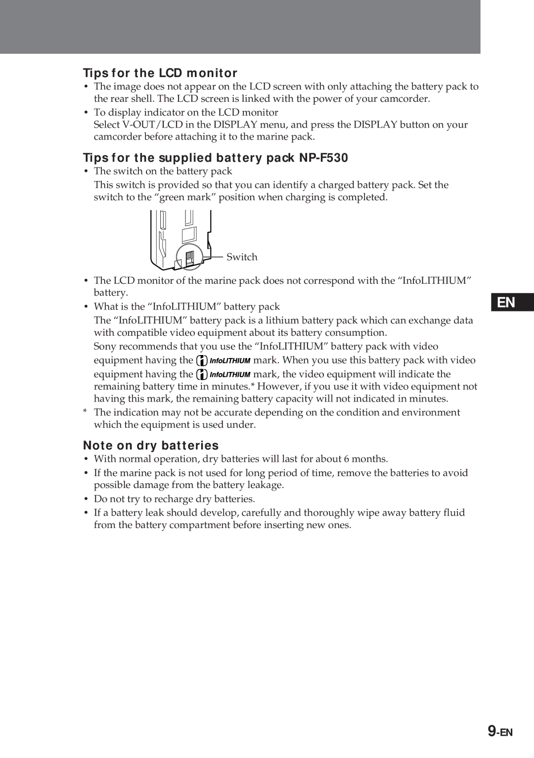 Sony MPK-TRV7 manual Tips for the LCD monitor, Tips for the supplied battery pack NP-F530 